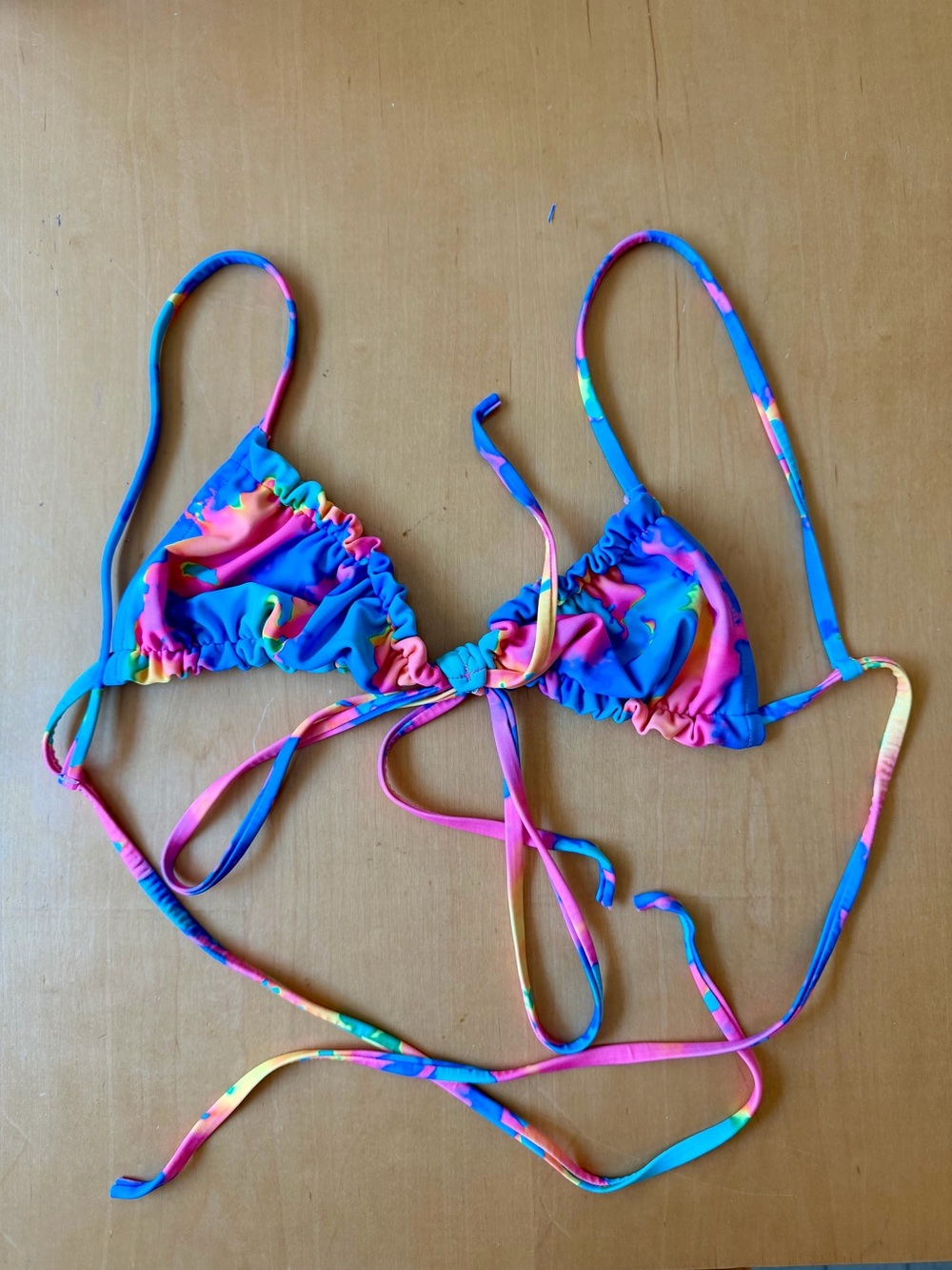 Kulani Kinis Blue and Pink Multicolor Triangle Bikini Top